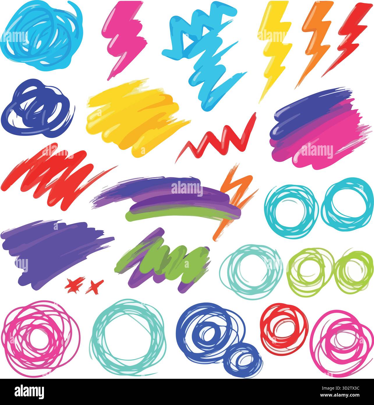 Handgezeichnete Sketch Elements Kollektion: Pinselstriche für raue Texturen, Kreide-Scribble-Streifen, Vektorbleistift-Strichlinien, Squiggles & Unterstreichungen für Fette Stock Vektor