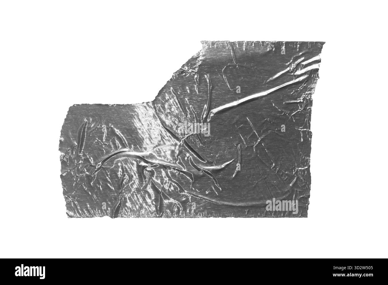 Gerissenes, aufgerissenes, klebriges Aluminiumfolienband isoliert Stockfoto