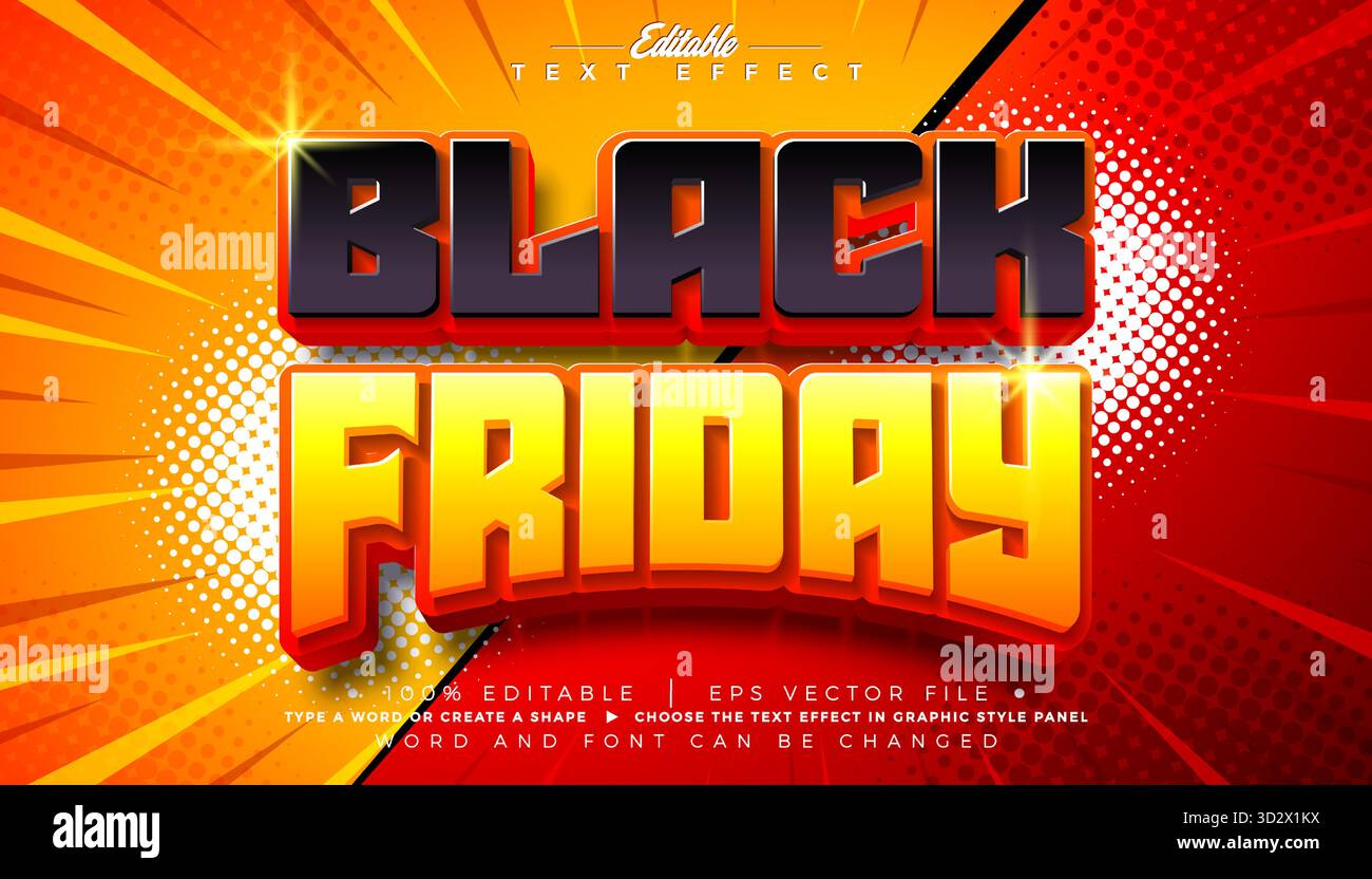 Black Friday bearbeitbarer Texteffekt Design-Vektor-Grafik-Style-Effekt mit Schatten und mehrschichtiger 3D-Typografie-Schrift auf Comic-Style-Hintergrund Stock Vektor