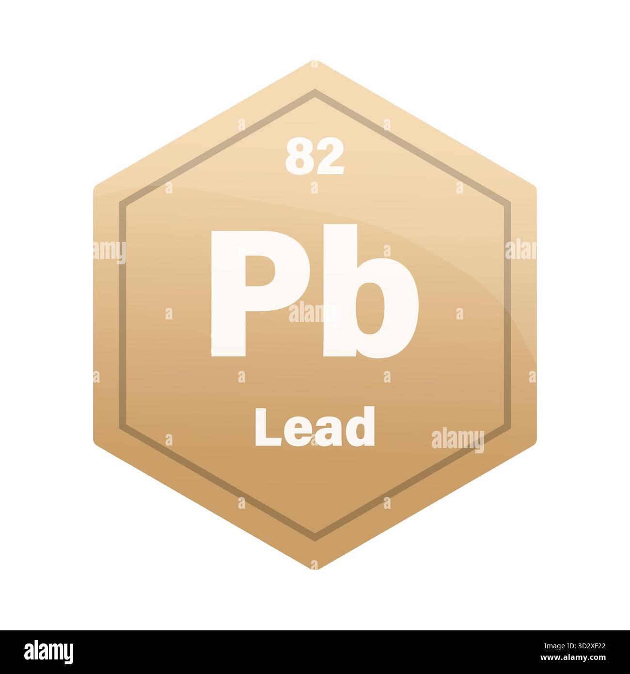 Blei-Chemieelement-Fliese. Atomzahl zweiundachtzig. Vektorsymbol für PB-Zeichen. Gelb-brauner Gradient-Sechskant. EPS 10. Stock Vektor