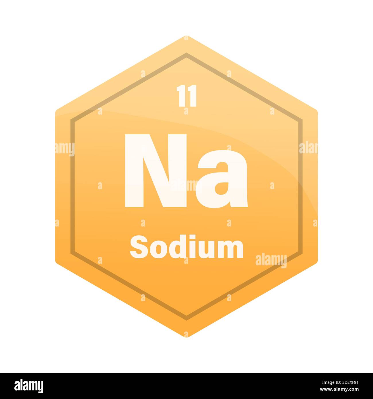 Fliese mit Natrium-chemischem Element. Atomzahl 11. Na-Chemikalienzeichen. Hellorange Vektor-Sechskant. EPS 10. Stock Vektor