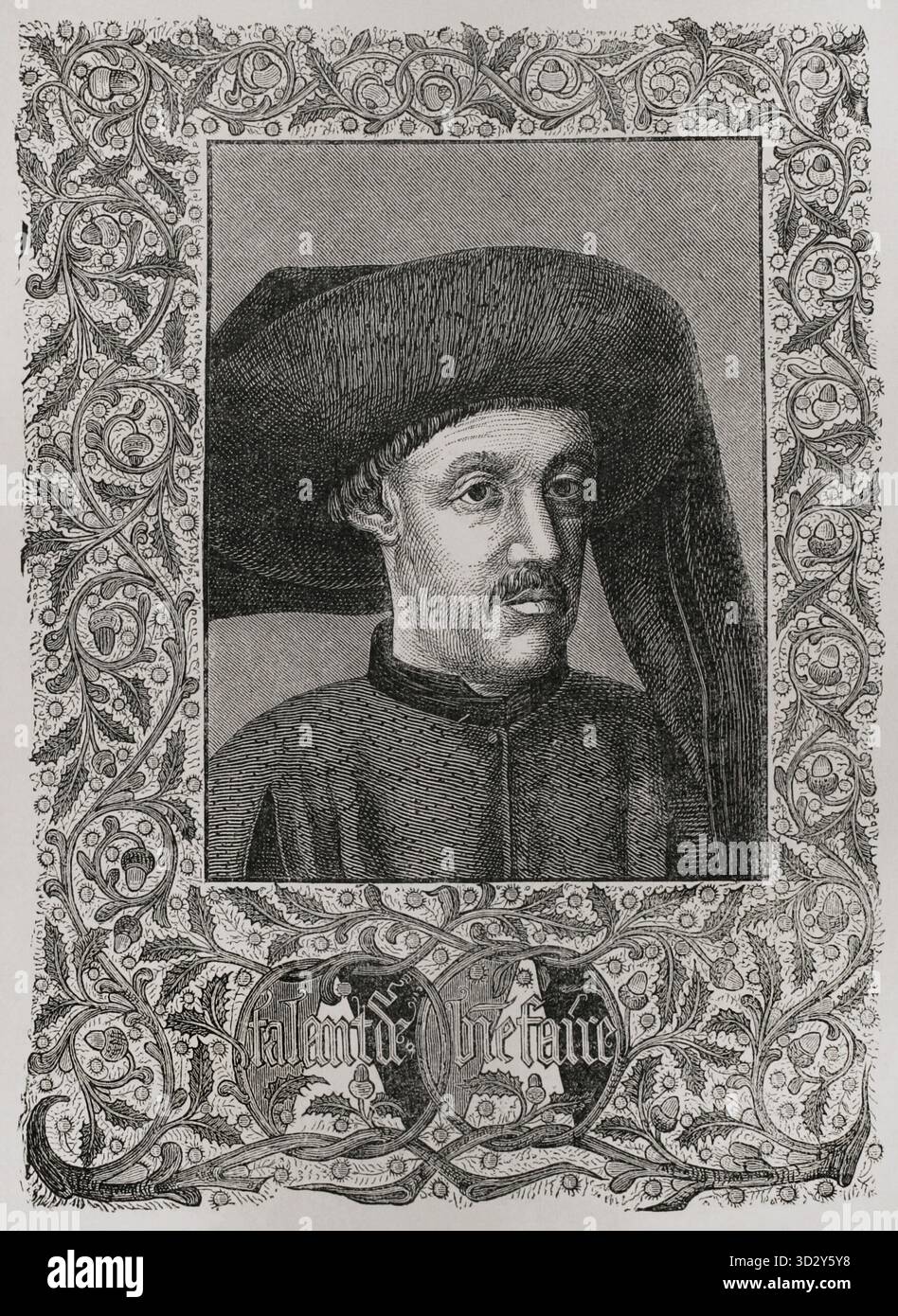 Henrique von Portugal, bekannt als Heinrich der Navigator (1394–1460). Infante de Portugal. 1. Herzog von Viseu. Hochformat. Gravur nach einer Miniatur aus der Handschrift Chronica do descobrimento e conquista de Guiné, geschrieben zwischen 1448 und 1453. Amerika. Geschichte der Entdeckung von der Urzeit bis zur Neuzeit, geschrieben von Rodolfo Cronau. Band I. veröffentlicht in Barcelona, 1892. Stockfoto