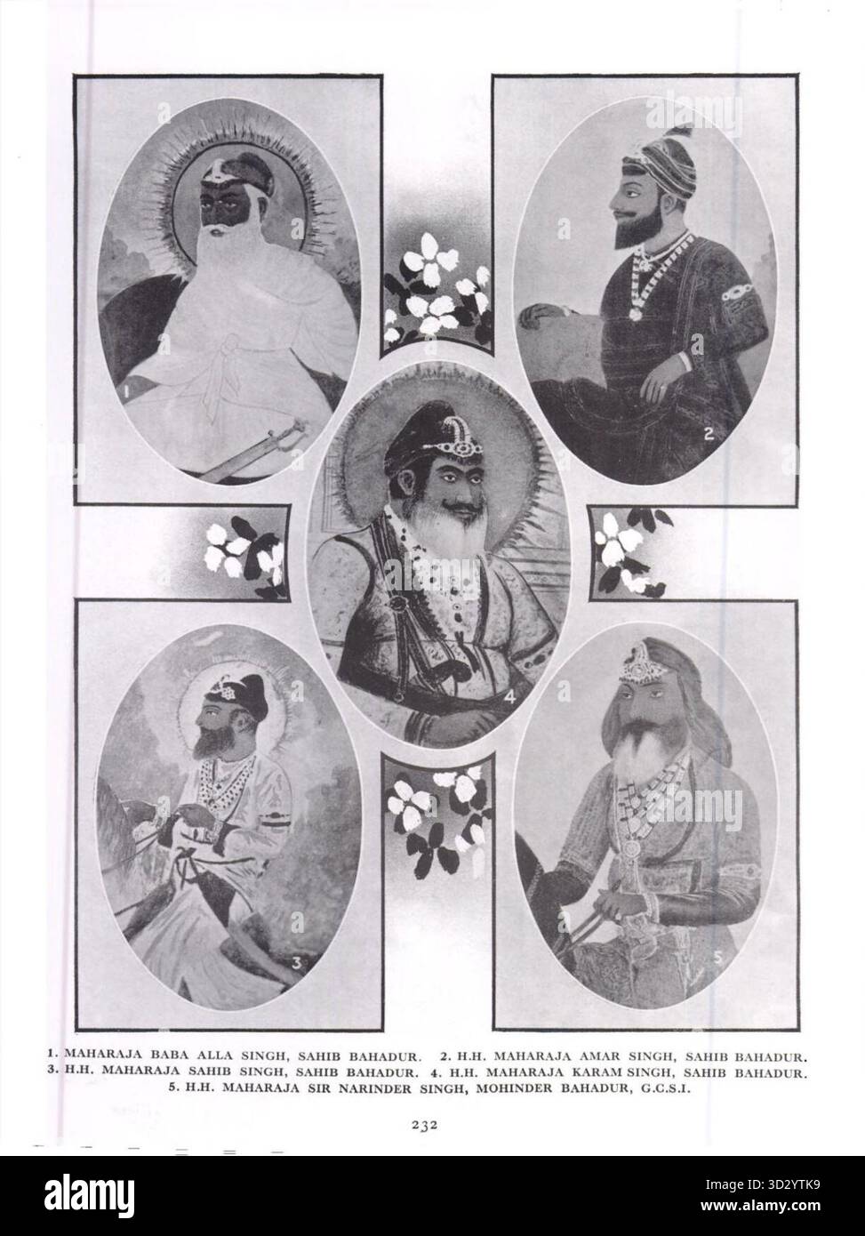 Gemälde der ehemaligen Herrscher von Patiala, veröffentlicht in Indian States, A Biographical, Historical and Administrative Survey (1922). Stockfoto