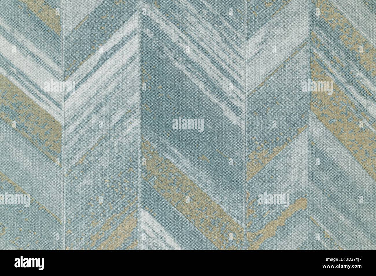 Teal Chevron Fischgrätmuster-Wandverkleidung mit Pinselstrichen und dezentem Gold Stockfoto