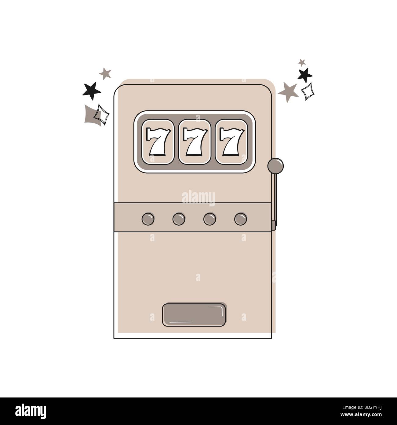 Spielautomat mit einer Gewinnkombination von 777 Jackpots. Glück, Glücksspiel und Casino-Erfolg. Vektorabbildung. Stock Vektor