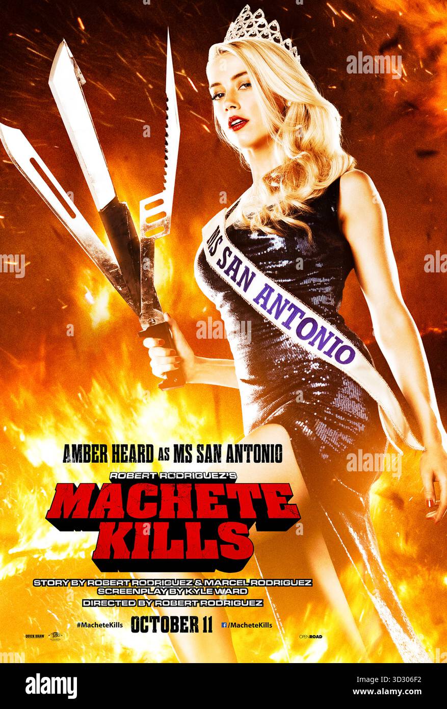 Machete Kills (2013) von Robert Rodriguez mit Amber Heard als Miss San Antonio. Machete wird beauftragt, eine tödliche Mission für die US-Regierung zu übernehmen, indem sie mit Verbündeten und Feinden, einschließlich der gefährlichen Miss San Antonio, Wege überquert. NUR FÜR REDAKTIONELLE ZWECKE des Posters mit US-Schriftzeichen. Quelle: BFA / Open Road Films Stockfoto