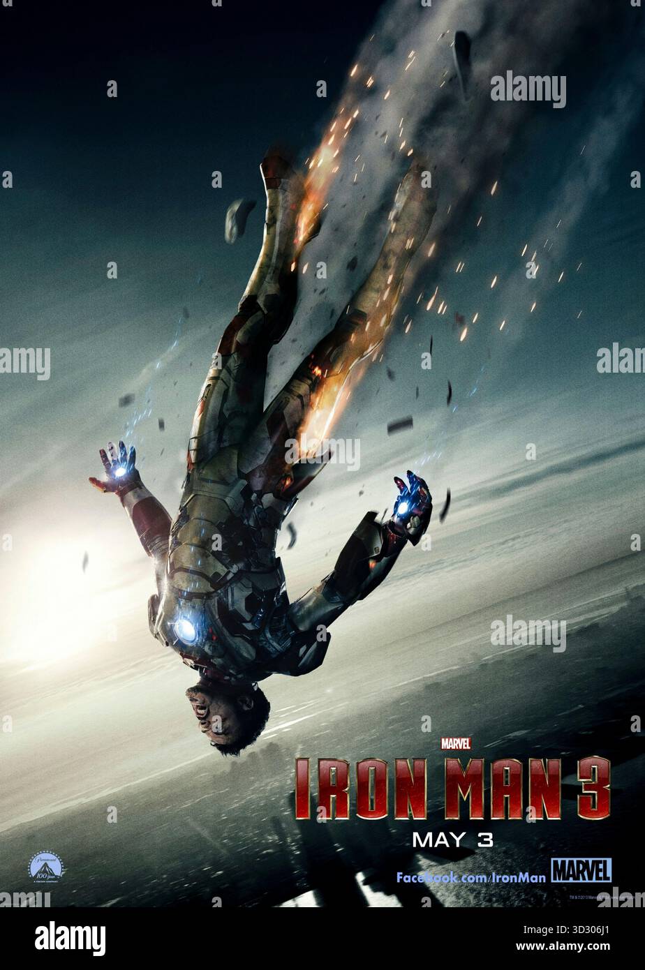 Iron man 3 (2013) von Shane Black mit Robert Downey Jr., Gwyneth Paltrow und Don Cheadle. Tony stark steht einem mysteriösen Terroristen namens Mandarin gegenüber, während er mit Traumata kämpft und seine Lieben beschützt. NUR ZUR REDAKTIONELLEN VERWENDUNG des US-Advance-Posters. Quelle: BFA / Walt Disney Studios Motion Pictures Stockfoto