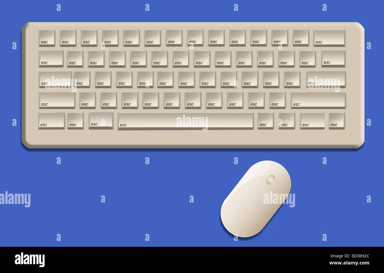 Diese Tastatur wurde für jemanden entwickelt, der seinen Job im Büro nicht mag. Alle Schlüssel sind Escape-Schlüssel. Dies ist eine 3D-Abbildung. Stockfoto