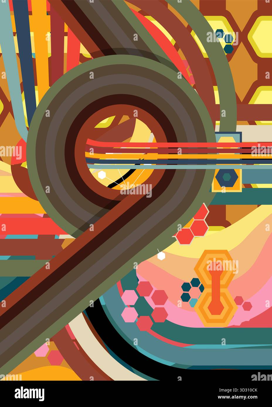 Retro-70s-Hintergrund. Groovy Abstract 1970er Art-Vorlage. Poster mit minimalistischem Vintage-Streifendesign. Altmodische Kunstwerke in Regenbogenfarben. Stock Vektor