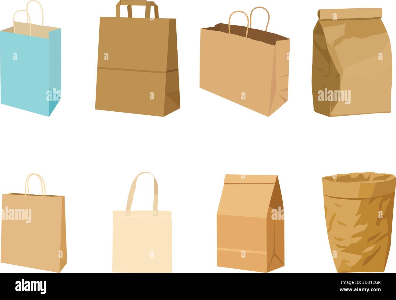 Verschiedene Einkaufstaschen in verschiedenen Farben und Materialien, perfekt für den Einzelhandel, umweltfreundliches Branding und Verpackungsdesign Stock Vektor