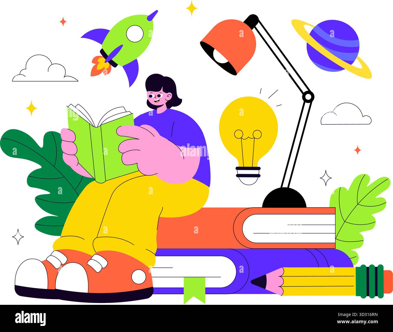 Buch Woche Veranstaltungen Vektor Illustration mit Menschen lesen und Studenten lernen Lehrbücher für Alphabetisierung in einem flachen Stil Cartoon Hintergrund Stock Vektor