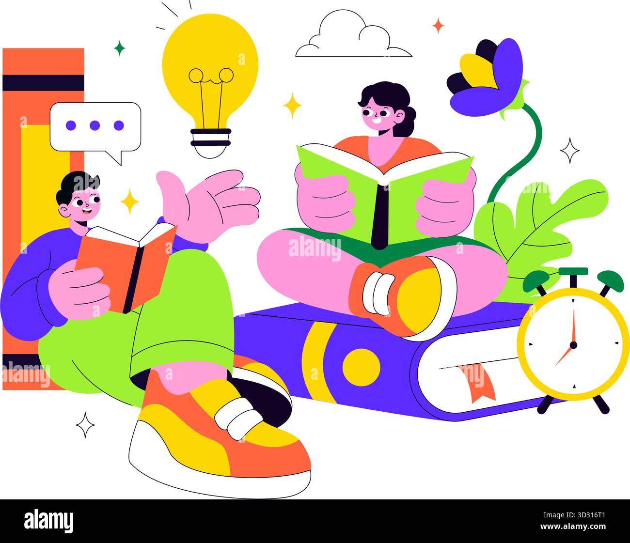 Buch Woche Veranstaltungen Vektor Illustration mit Menschen lesen und Studenten lernen Lehrbücher für Alphabetisierung in einem flachen Stil Cartoon Hintergrund Stock Vektor