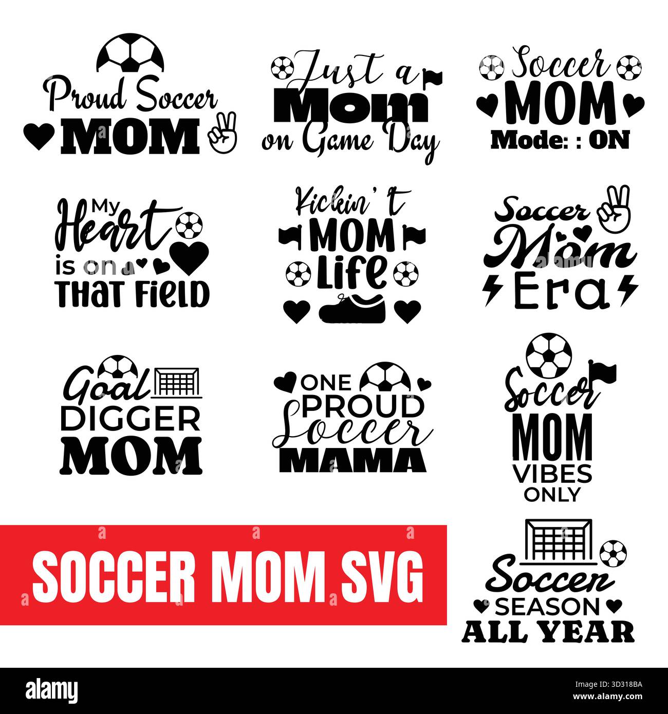 Fußball Mom SVG Bundle – Vektordesigns für Sportszitate Stock Vektor