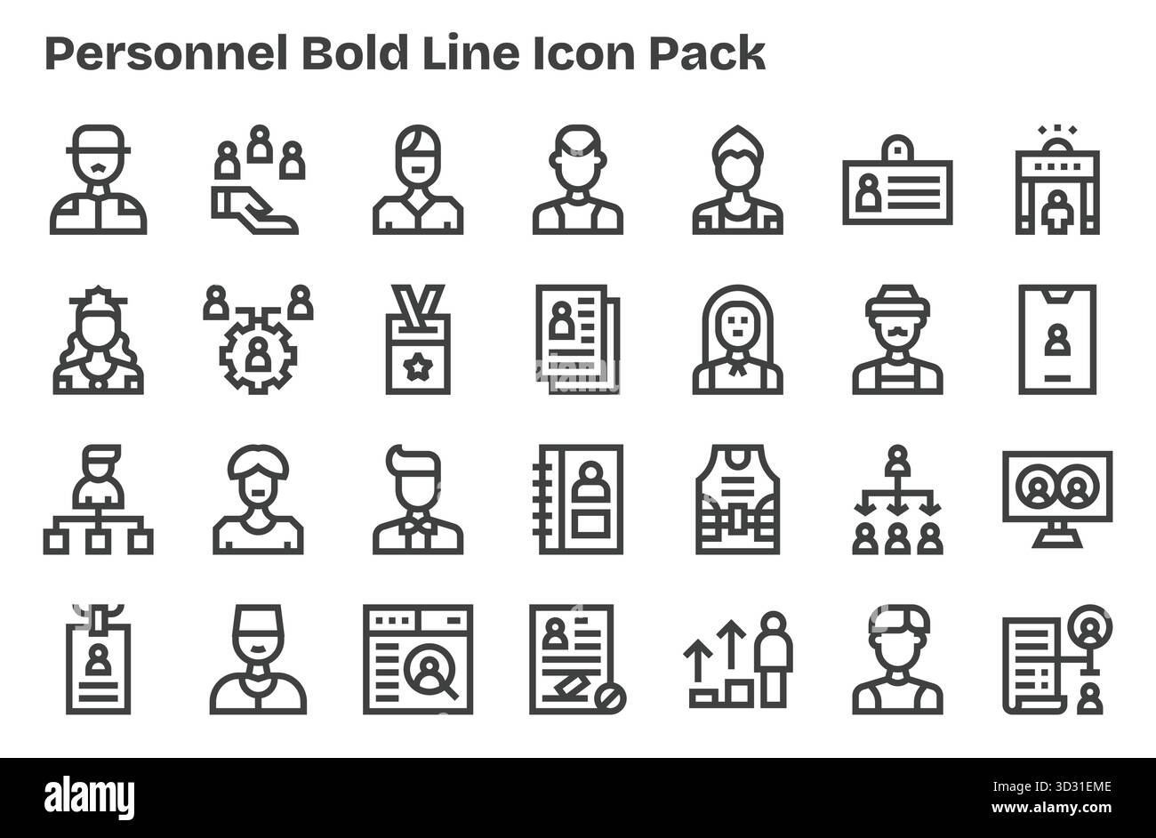 Sammlung von 28 Vektorsymbolen im Extra Bold Line-Stil für Personal, entwickelt für Klarheit und Vielseitigkeit. Stock Vektor