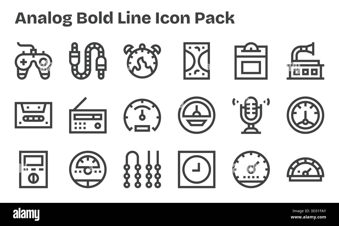 Vektorpaket mit 18 Bold Line Symbolen, inspiriert von Analog, ideal für skalierbare und kreative Designarbeiten. Stock Vektor
