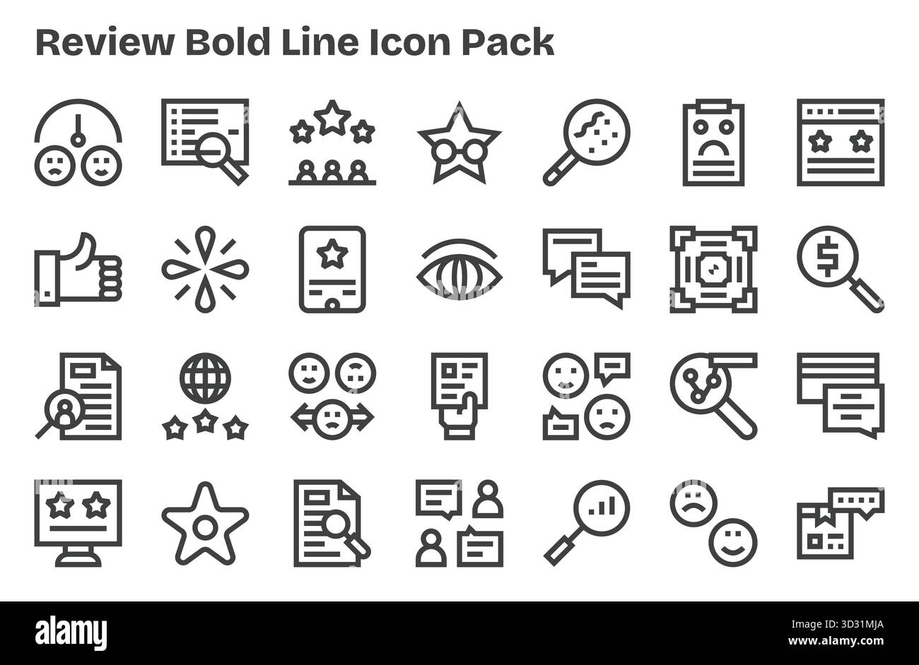 Laden Sie 28 skalierbare Symbole mit extra fetten Linien herunter, die für die Überprüfung entwickelt wurden und für professionelle und kreative Projekte geeignet sind. Stock Vektor