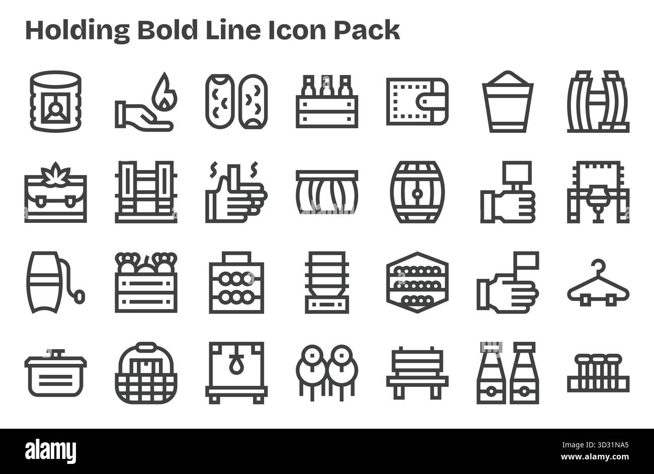 Vektorpaket mit 28 besonders fett gestalteten Symbolen, inspiriert von der Halterung, ideal für skalierbare und kreative Designarbeiten. Stock Vektor