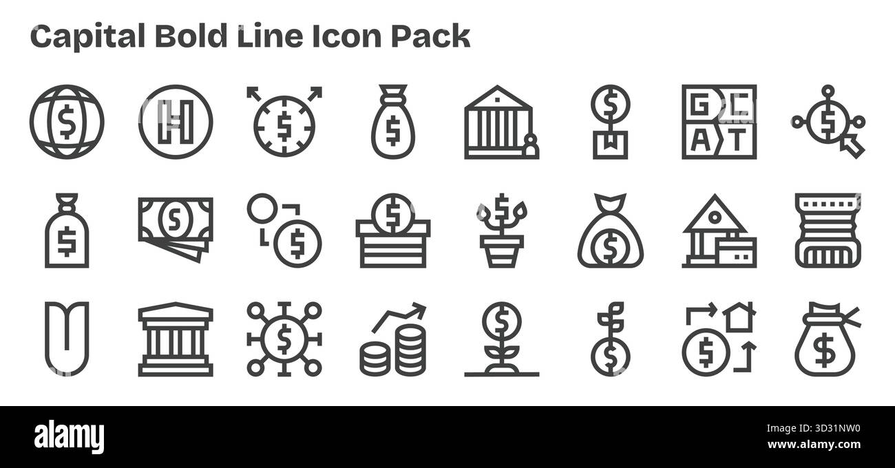 Entdecke Vektorsymbole im Stil von 24 Bold Outline, inspiriert von Capital. Perfekt für Web- und App-Schnittstellen. Stock Vektor