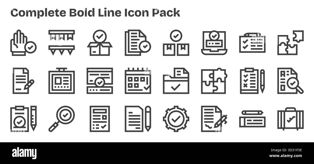 Ein vielseitiger Satz von Vektorsymbolen mit 24 fett formatierten Konturen, ideal für mobile und Web-Anwendungen. Stock Vektor