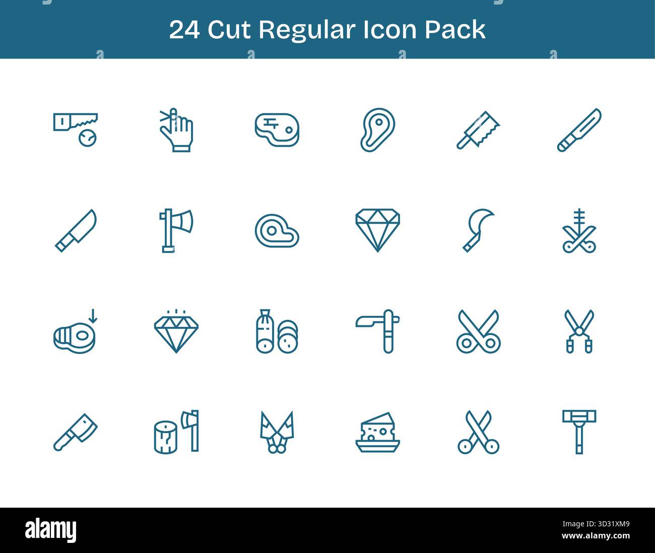 Entdecken Sie ein Set von 24 Symbolen für reguläre Konturen, die speziell für das Cut-Design entwickelt wurden und sich ideal für moderne UI-/UX-Projekte eignen. Stock Vektor