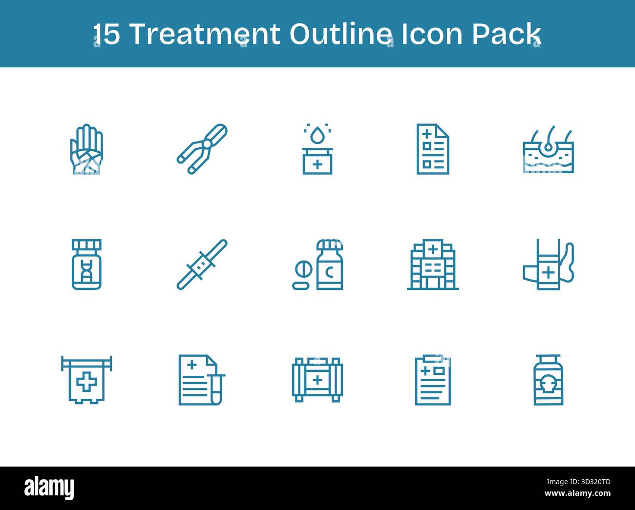 Ein vielseitiger Satz von 15 Konturvektorsymbolen mit Fokus auf Bestrahlung, ideal für mobile und Web-Anwendungen. Stock Vektor