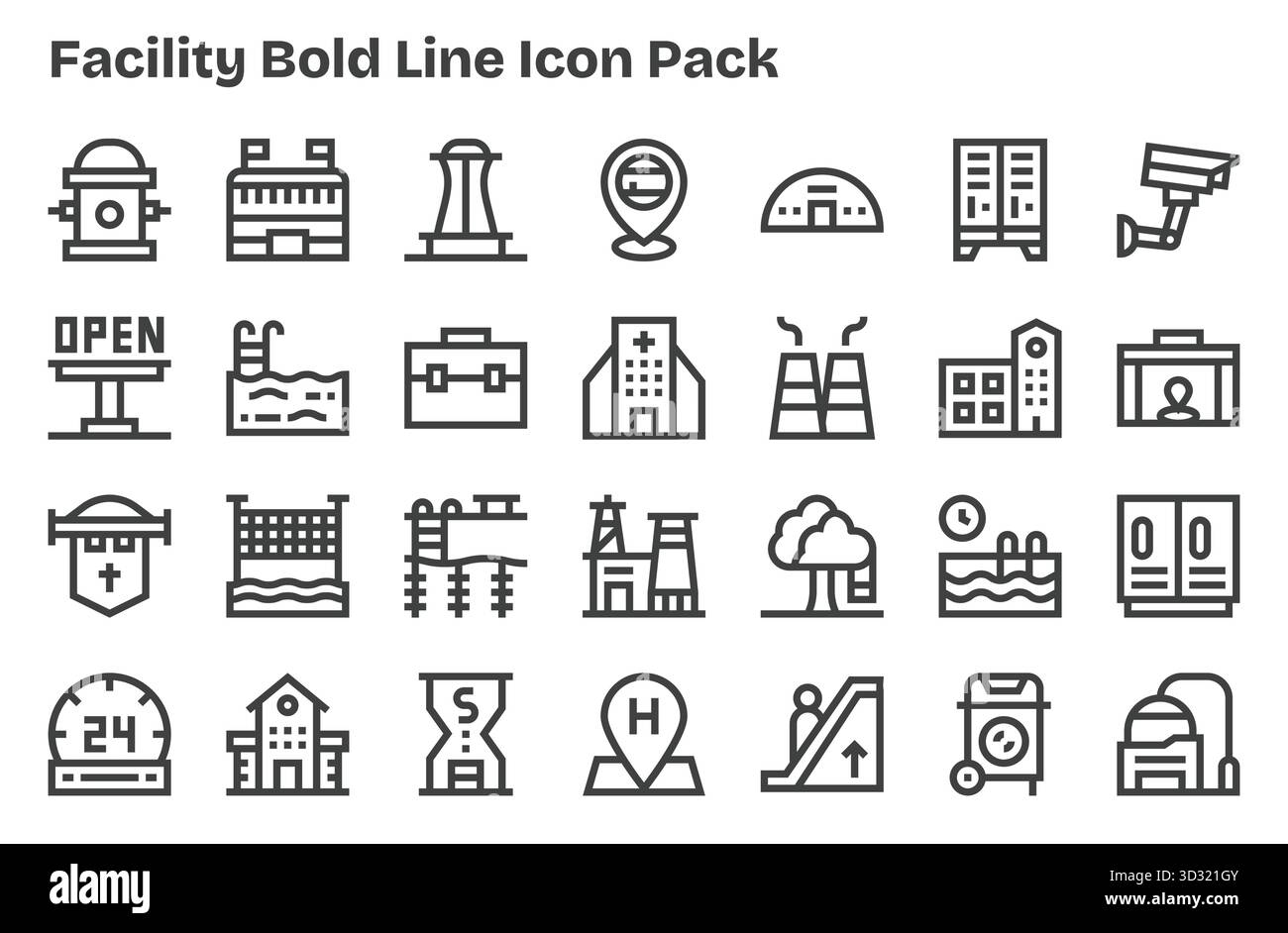 Laden Sie 28 skalierbare Symbole für extra Bold Line herunter, die speziell für die Einrichtung entwickelt wurden und für professionelle und kreative Projekte geeignet sind. Stock Vektor