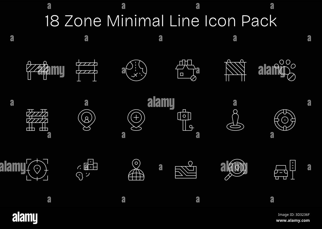 Dieses Zone icon Paket enthält 18 Minimal Line Vektoren, perfekt für die Verbesserung digitaler Schnittstellen. Stock Vektor