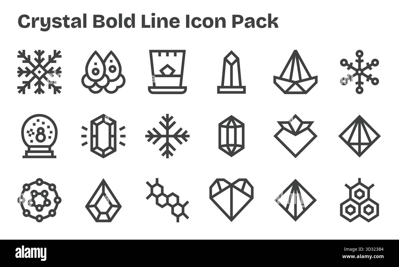 Optimieren Sie Ihre Projekte mit 18 Symbolen in der Bold Line rund um Crystal, ideal für saubere und professionelle Designs. Stock Vektor