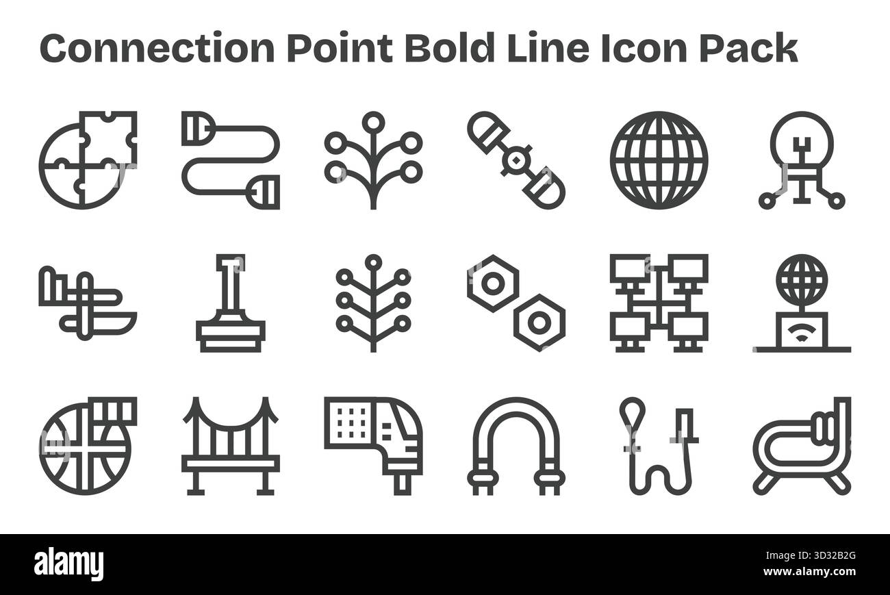 Ein dynamischer Satz von 18 Symbolen im Bold Line-Stil, speziell für Verbindungspunkte und für digitale Produkte. Stock Vektor