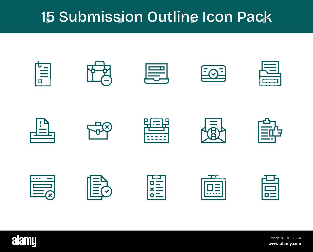 Ein vielseitiger Satz von 15 Konturvektorsymbolen für die Einreichung, ideal für mobile Anwendungen und Webanwendungen. Stock Vektor