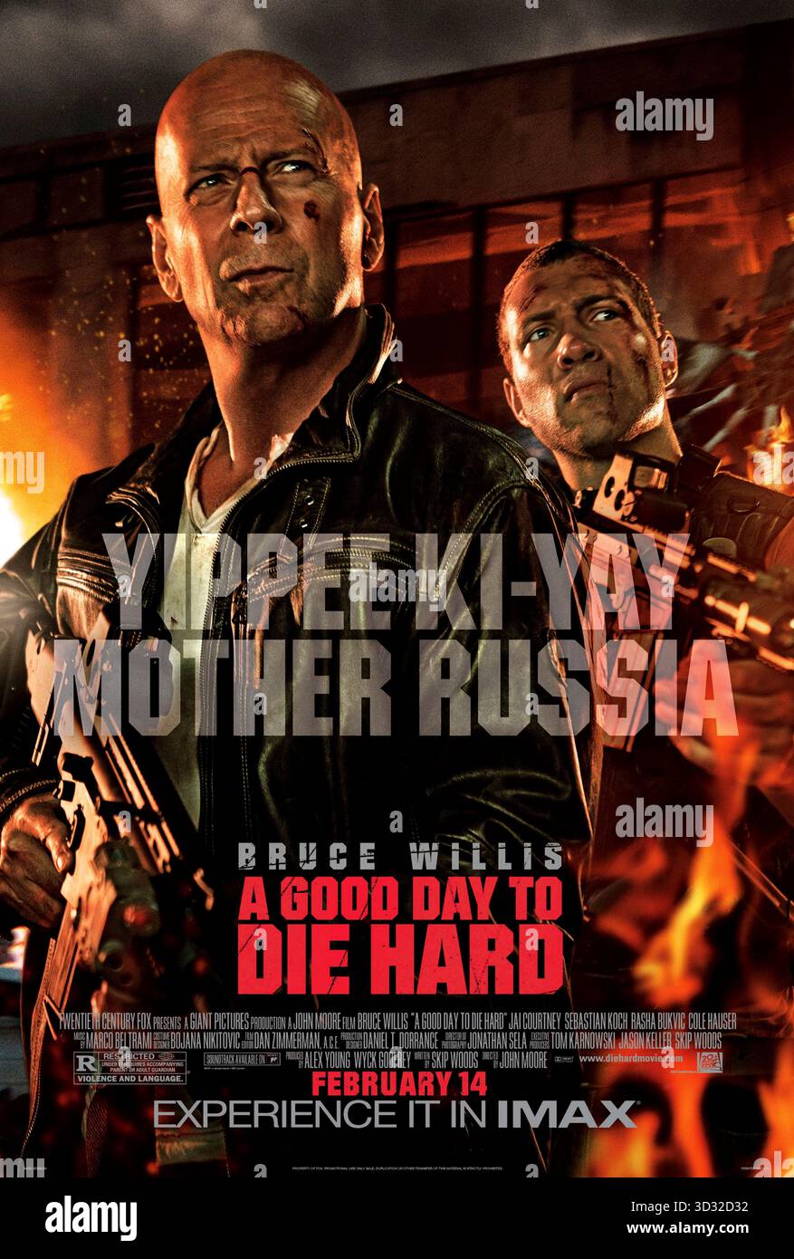 A Good Day to die Hard (2013) von John Moore mit Bruce Willis, Jai Courtney und Sebastian Koch. John McClane reist nach Russland, um seinem Sohn zu helfen, nur um einen internationalen Terroranschlag aufzudecken. US-Poster NUR FÜR REDAKTIONELLE ZWECKE. Quelle: BFA / 20th Century Fox Stockfoto