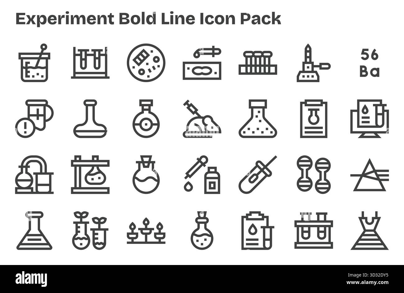 Ein vielseitiger Satz von 28 Vektorsymbolen mit extra fetten Linien für Experimente, ideal für mobile Anwendungen und Webanwendungen. Stock Vektor