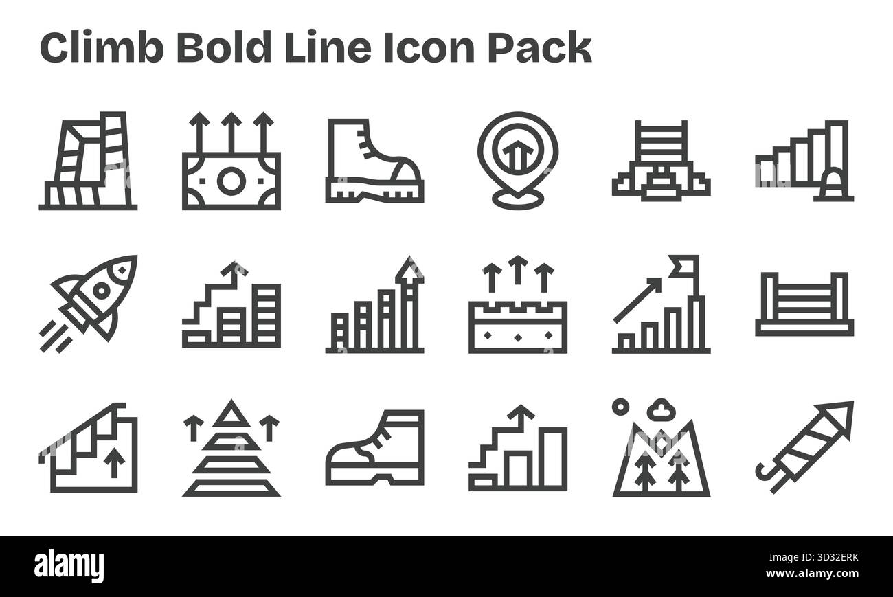 Vektor-Paket mit 18 Bold Line-Symbolen, inspiriert von Climb, ideal für skalierbare und kreative Designarbeiten. Stock Vektor