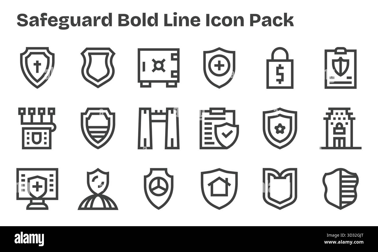Vektorpaket mit 18 Bold Line Symbolen, inspiriert von Safeguard, ideal für skalierbare und kreative Designarbeiten. Stock Vektor
