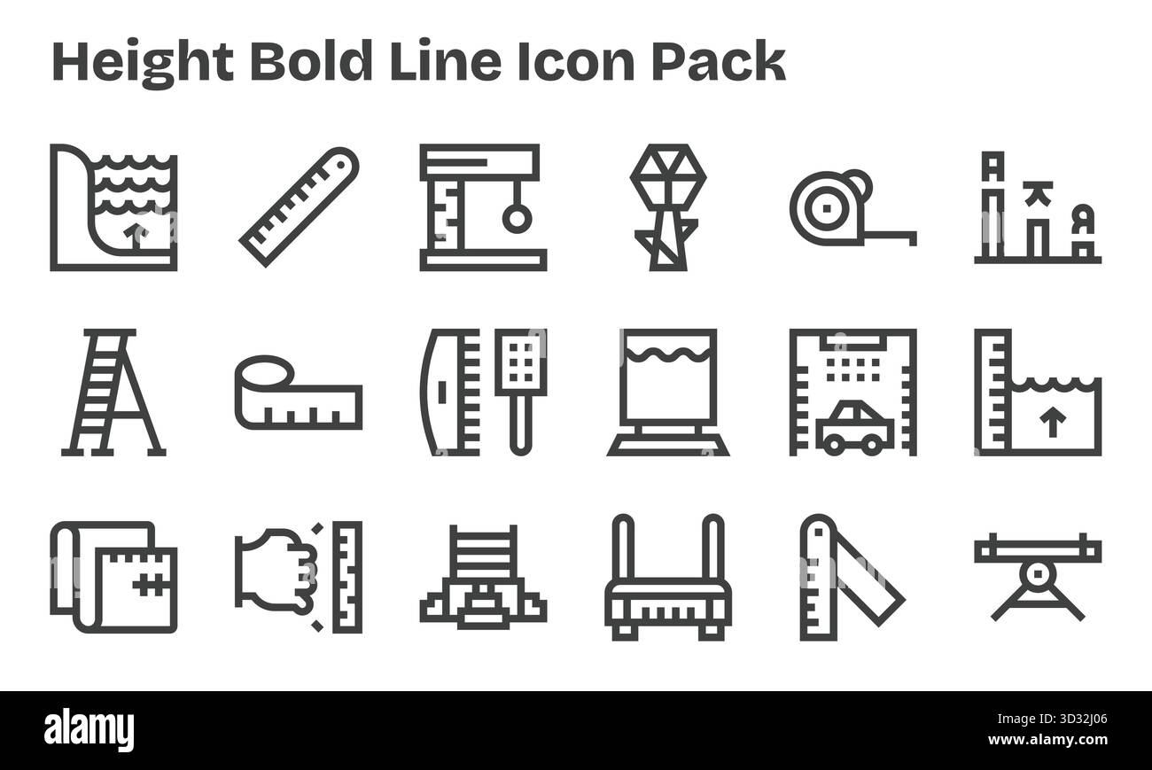 Vektorpaket mit 18 Bold Line Symbolen, inspiriert von Höhe, ideal für skalierbare und kreative Designarbeiten. Stock Vektor