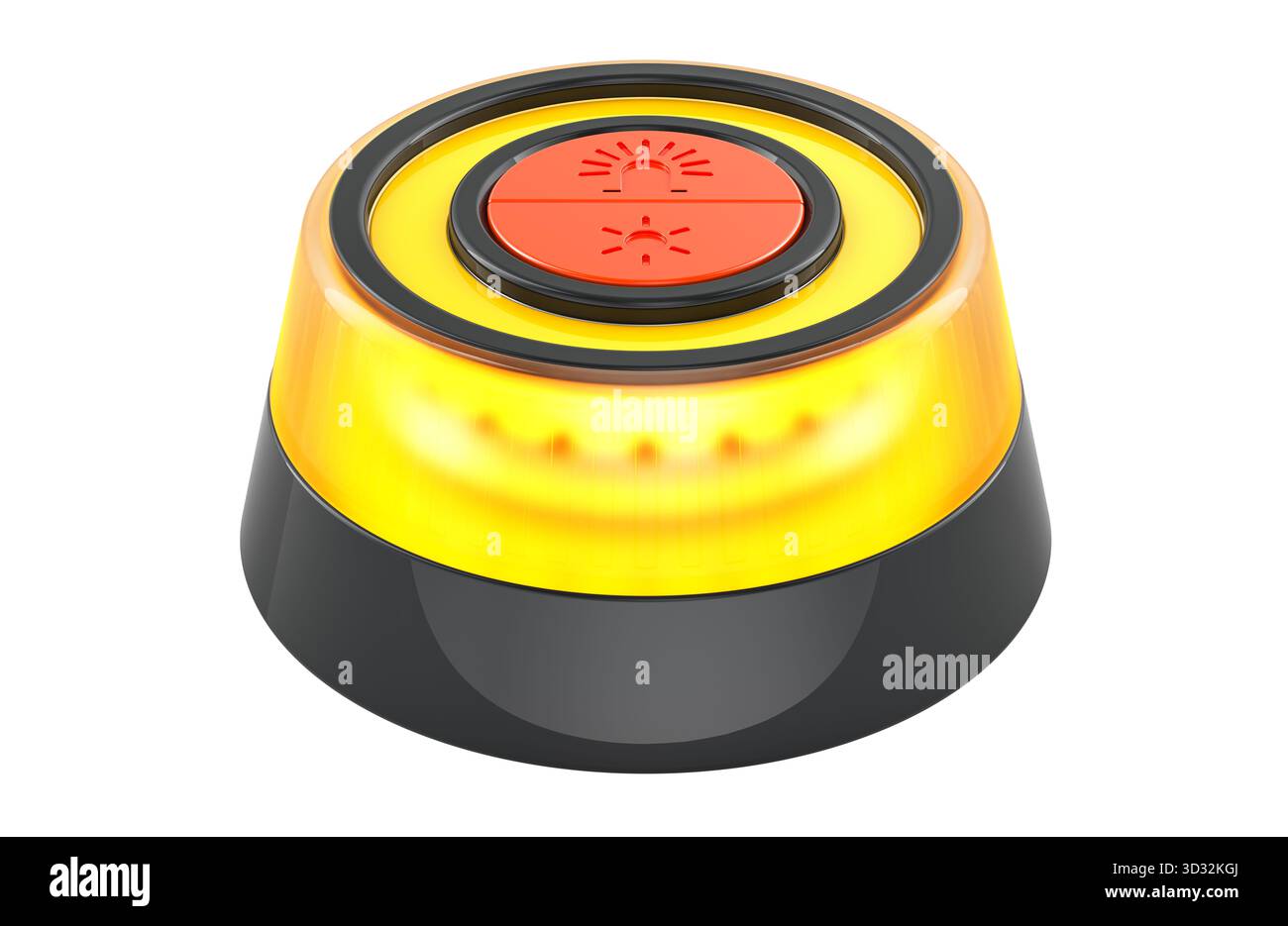 V16-Warnleuchte für Panne im Notfall. 3D-Rendering isoliert auf weißem Hintergrund Stockfoto
