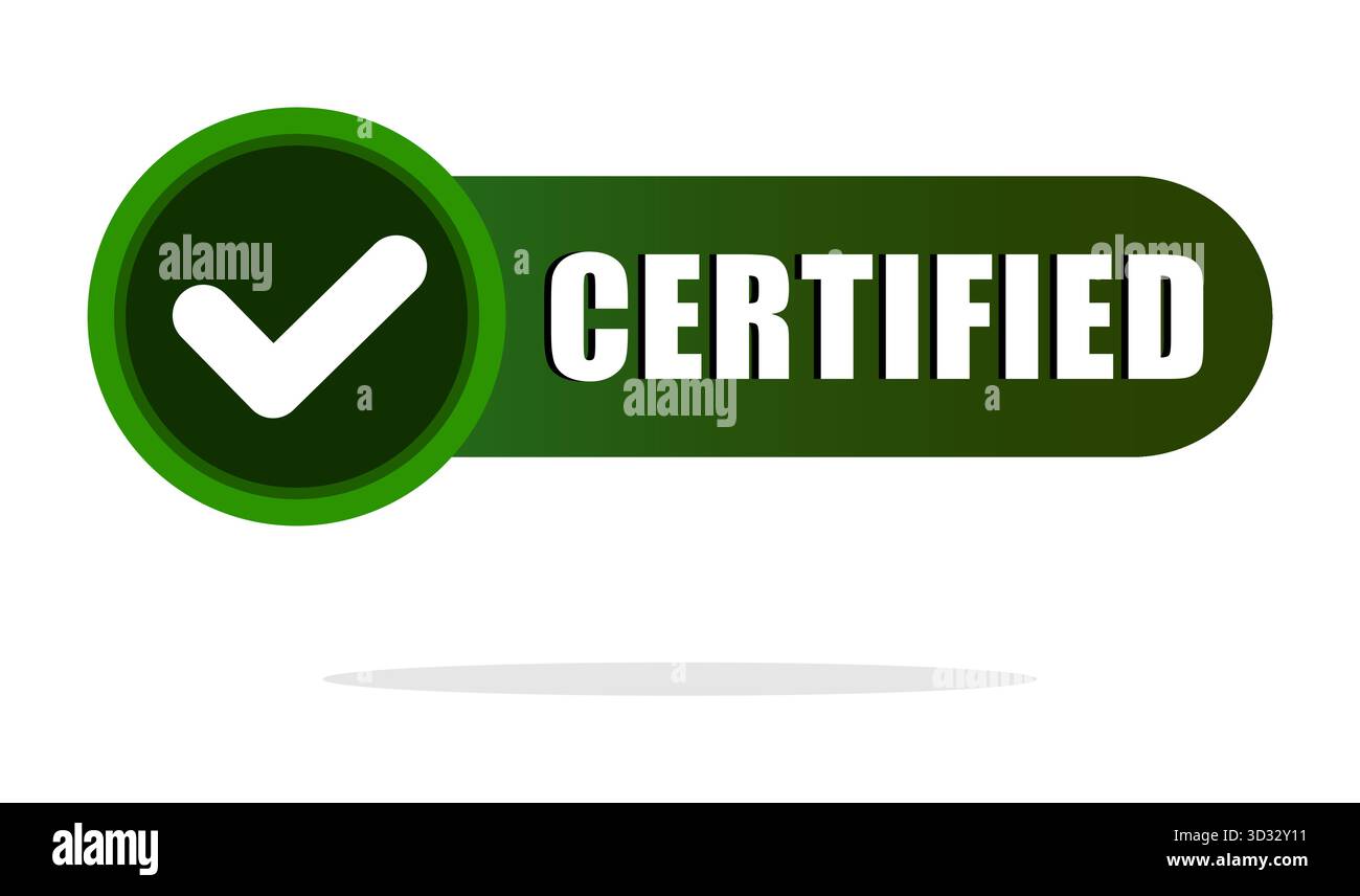 Zertifizierte Stempelzulassung. Grünes Häkchen. Qualitätsvektorzeichen. Label „Garantie Erfolg“. Stock Vektor