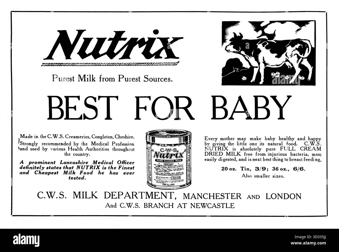 1920er Jahre Nutrix Trockenmilch Babykost Werbung von der Zeitschrift „The Producer“ aus dem Jahr 1925 Stockfoto