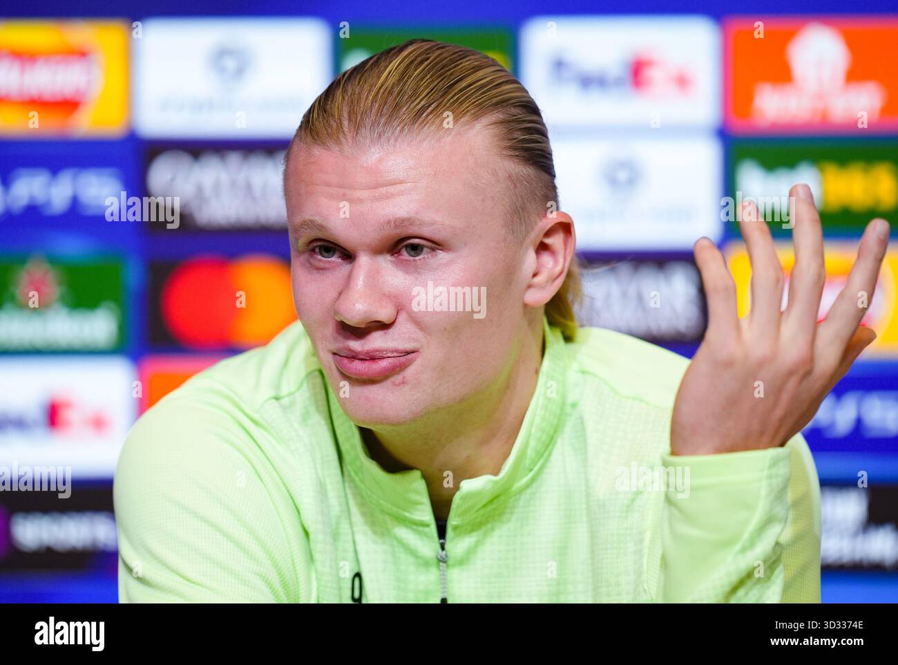 Erling Haaland von Manchester City während einer Pressekonferenz im Etihad Stadium in Manchester. Bilddatum: Dienstag, 4. November 2025. Stockfoto
