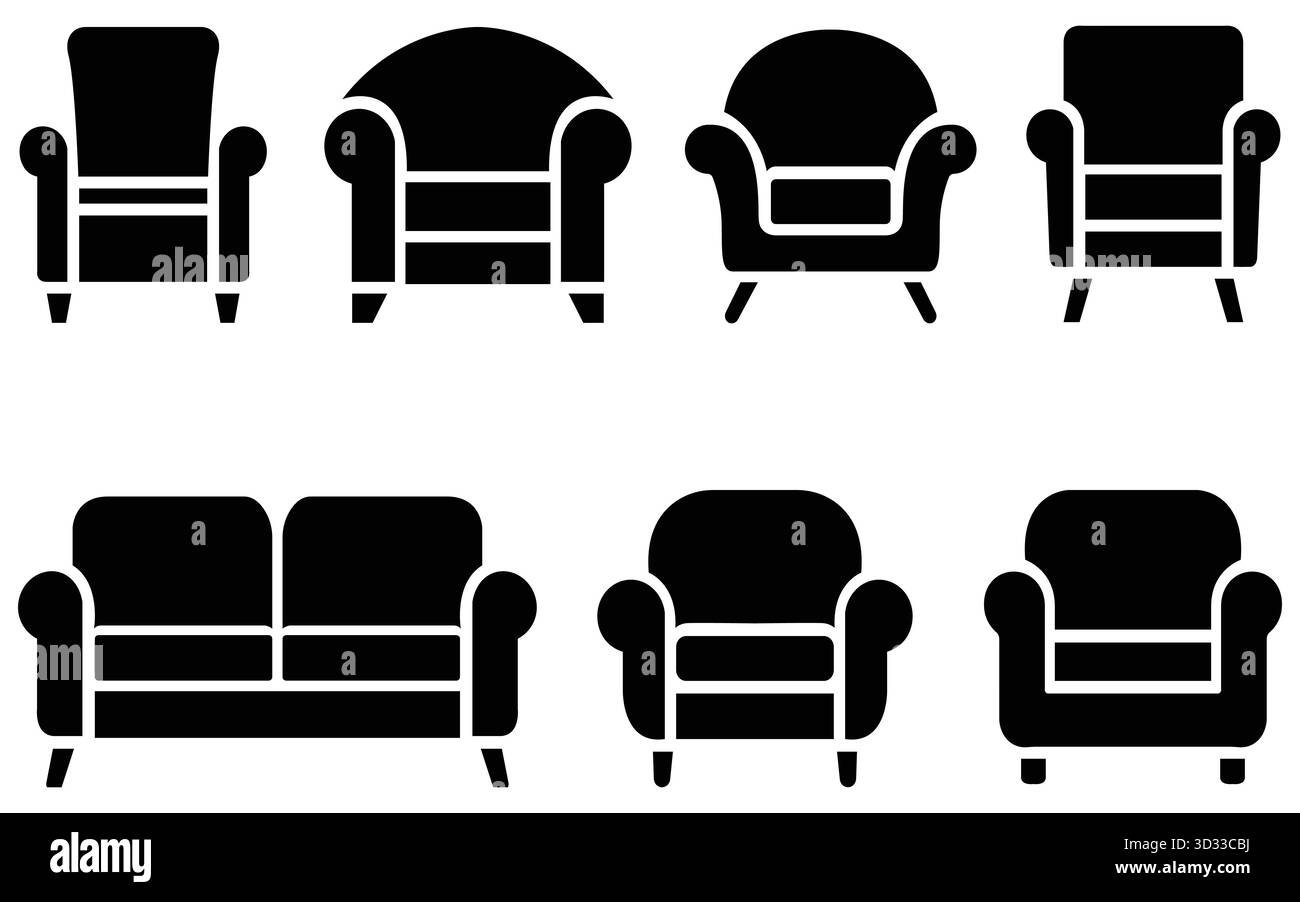 Sofa, Couch, Sessel, Wohnzimmer Möbel Vektor-Icon Set Stock Vektor