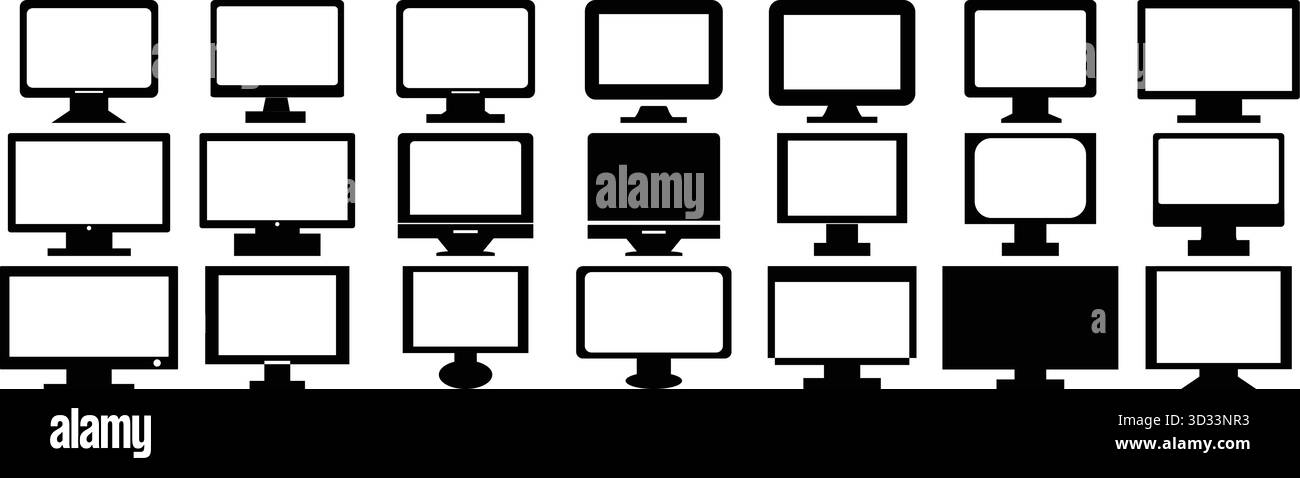 Sammlung von Symbolen für Computermonitor und Desktop-Bildschirm Stock Vektor
