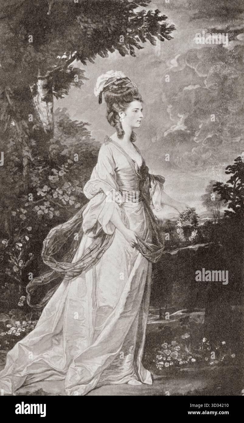 Jane Stanhope, Gräfin von Harrington, geb. Fleming, 1755–1824. Gastgeberin und Erbin der englischen Gesellschaft, Lady of the Bedroom der britischen Königin Charlotte von Mecklenburg-Strelitz. Nach dem Gemälde von Sir Joshua Reynolds. Von The Connoiseur, A Magazine for Collectors, Januar 1902. Stockfoto