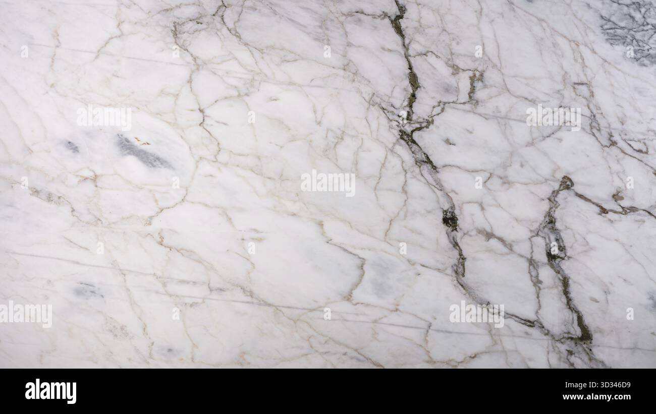 Elegante weiße Marmor-Textur mit komplizierten grauen und dezenten Goldgängen Stockfoto