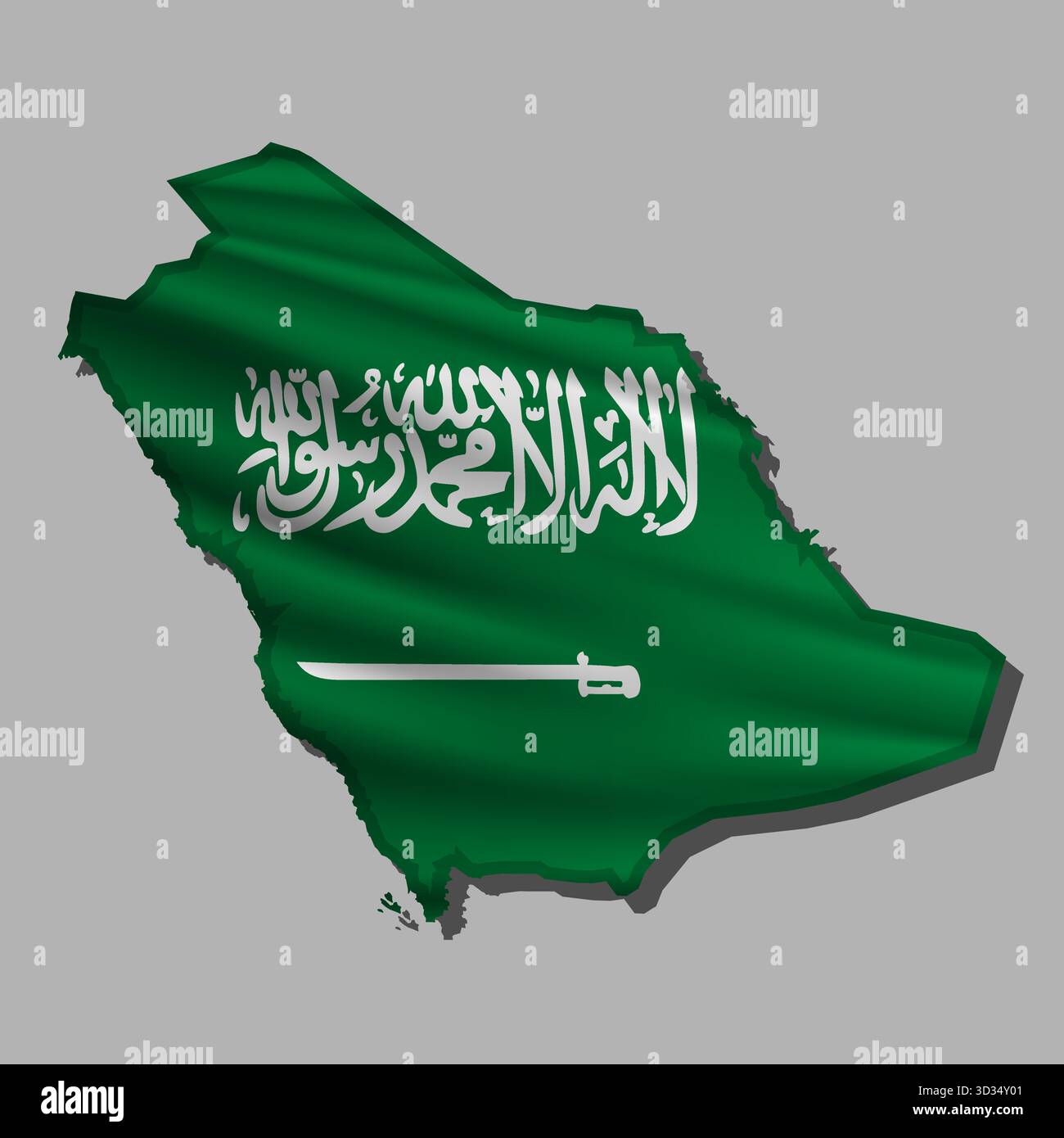 Schwenkende abstrakte Vektorflagge Saudi-Arabiens in Kartenform mit Schatten Stock Vektor