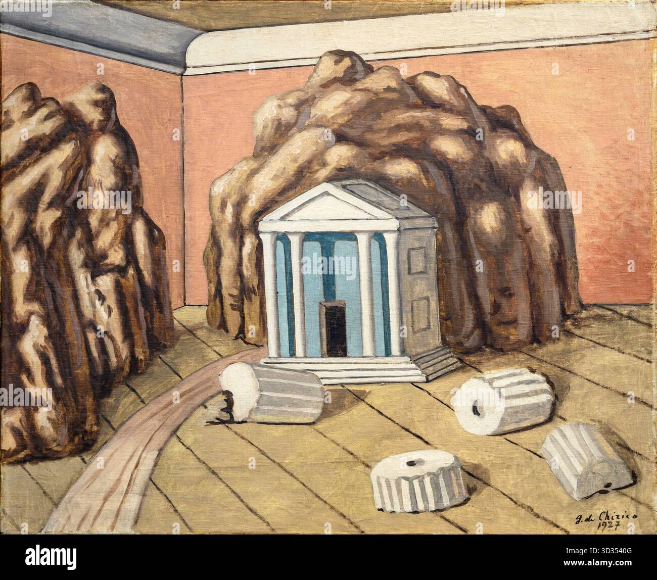 Giorgio de Chirico (1888-1978) il tempio nella stanza (der Tempel im Zimmer) 1927 Öl auf Leinwand. Stockfoto
