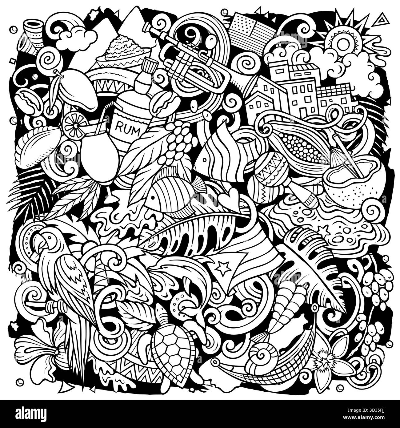 Puerto Rico Cartoon Vektor Kritzelillustration Stock Vektor