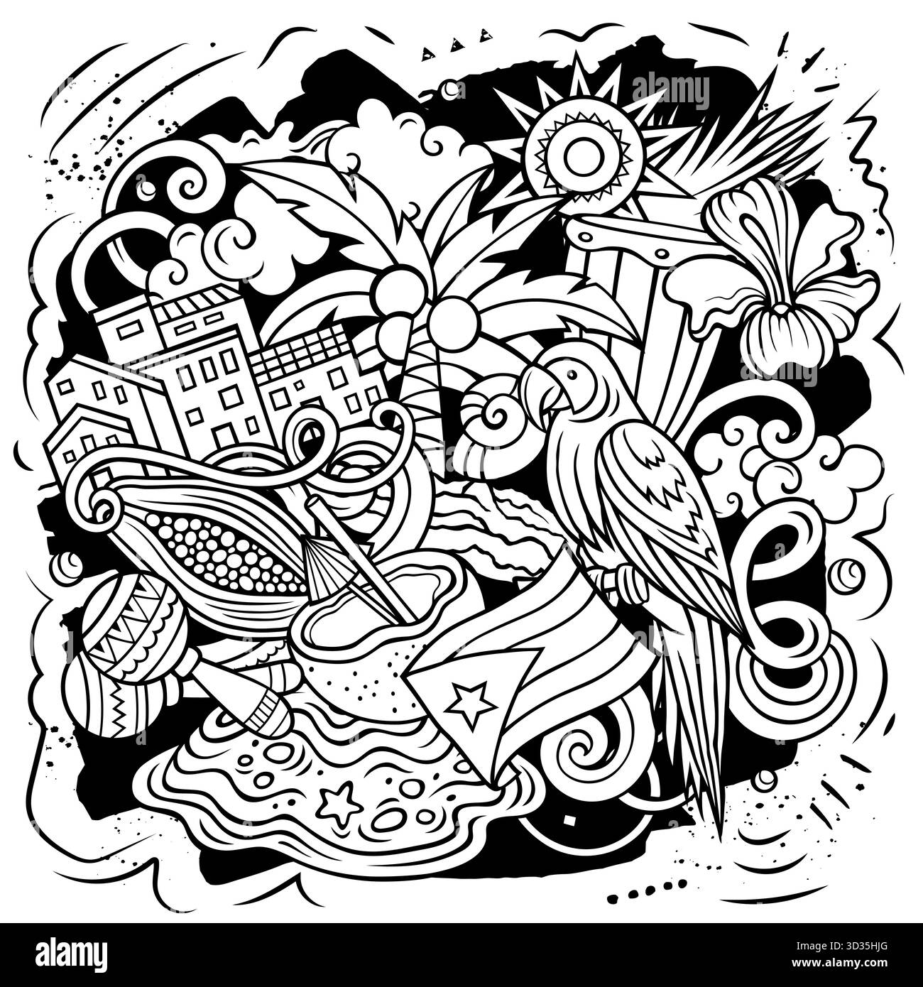 Puerto Rico Cartoon Vektor Kritzelillustration Stock Vektor