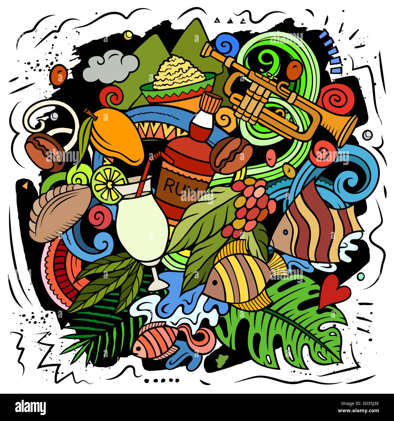 Puerto Rico Cartoon Vektor Kritzelillustration Stock Vektor