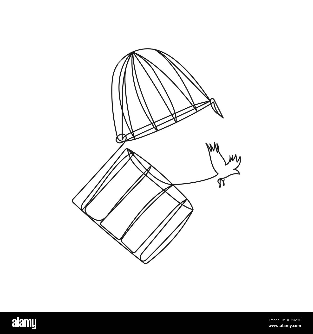 Ein Vogel fliegt aus einem offenen Käfig. Minimalistische einzeilige Vektor-Illustration symbolisiert Freiheit, Befreiung, Unabhängigkeit, Hoffnung. Stock Vektor