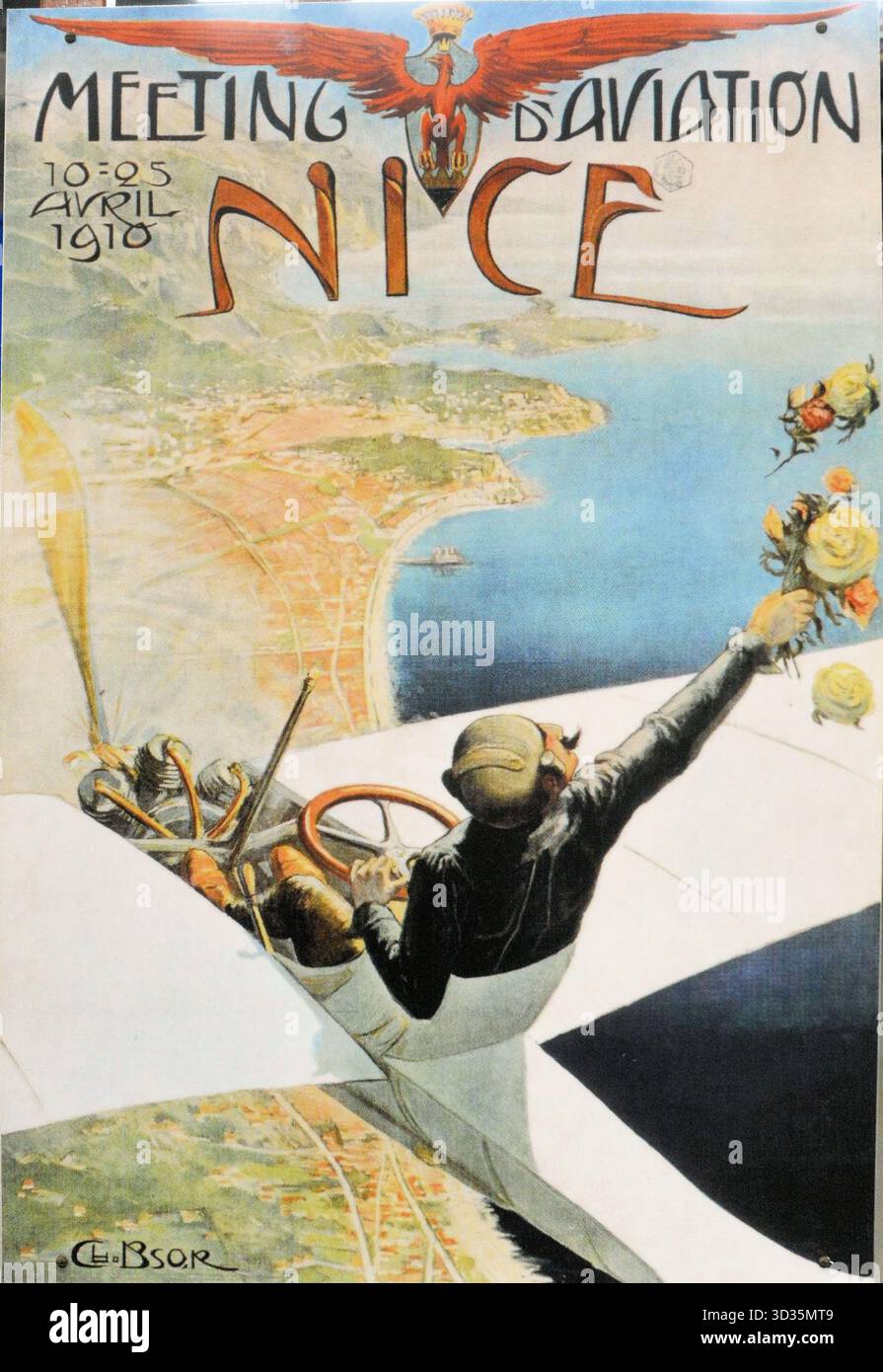 Schönes Poster, das das Aviation Meeting in Nizza am 10-25. April 1910 warb; dies war eine bedeutende frühe Veranstaltung der Luftfahrt Stockfoto